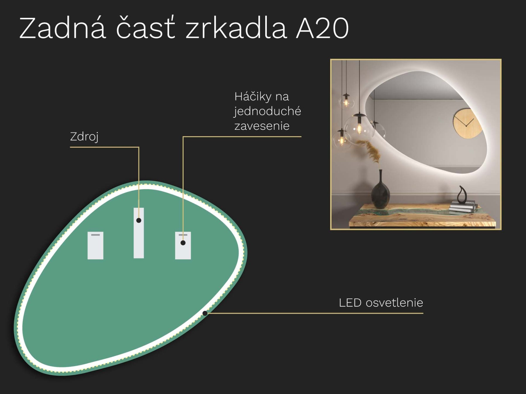 Organinis LED veidrodis su apšvietimu „A20“