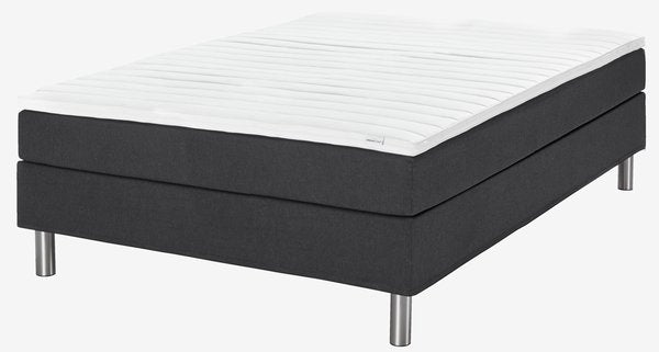 Boxspring lova 140 × 200 cm TYSSA, juodos spalvos, minkšta PU danga
