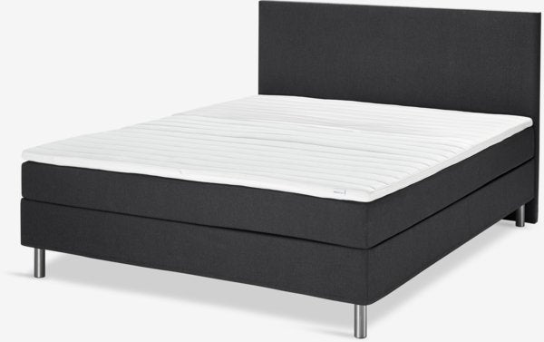 Boxspring lova 140 × 200 cm TYSSA, juodos spalvos, minkšta PU danga
