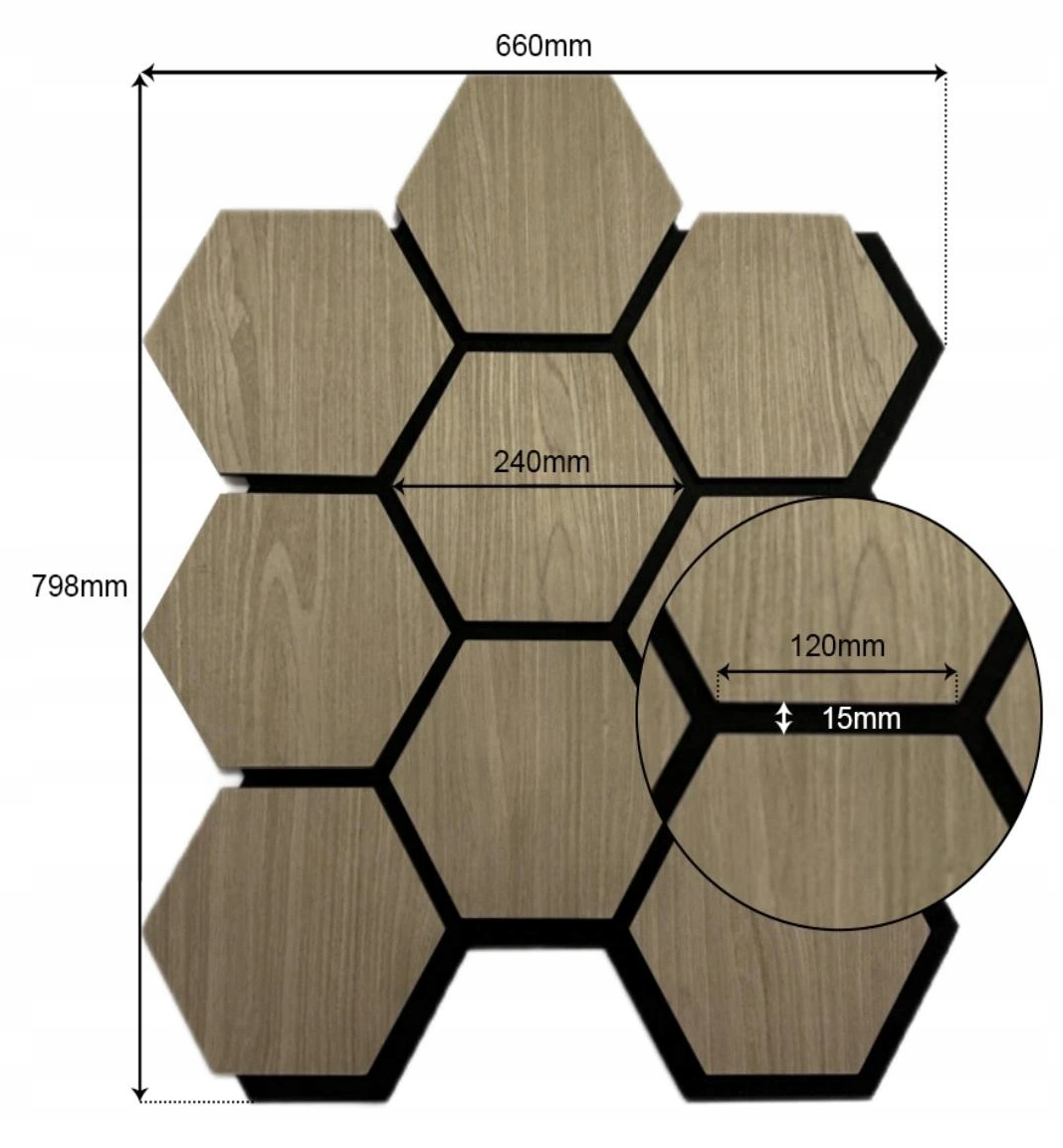 Akustinė plokštė su medžio fanera – Hexagon – 79,8 × 66 cm